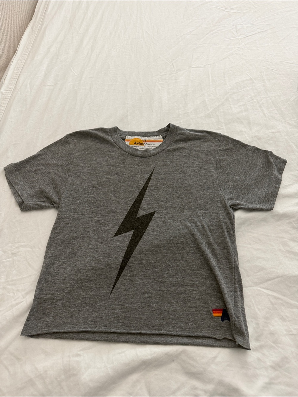 Aviator Nation Gray Lightning Bolt Short Sleeve Tee